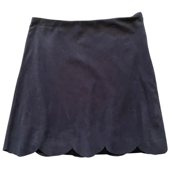 Saks Fifth Avenue Grey Faux Suede Scallop Hem Aline Skirt S