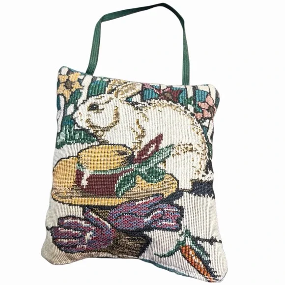 Vintage Rabbit Bunny Gardening Tapestry Floral Small Pillow 4