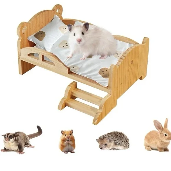 Solid Wood Hamster Bed With‎ Mini Staircase, Low Bed Frame For Small Animal