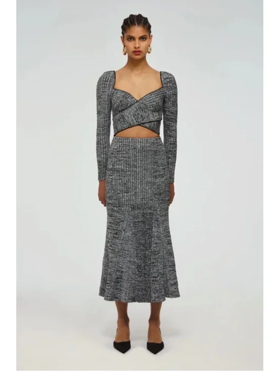 Self Portrait Monochrome Ribbed Knit Skirt