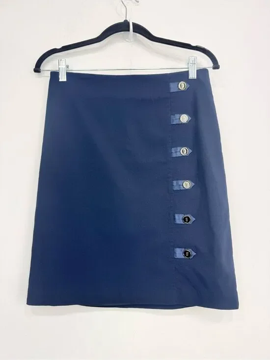 J. McLaughlin SERINA Navy Blue Sailor Button Side Nautical Preppy Pencil Skirt
