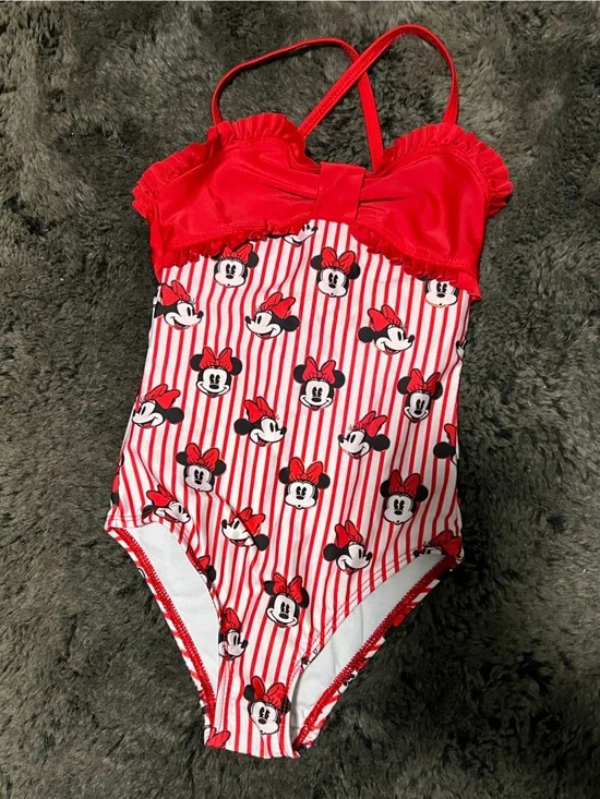 Disney Minnie Mouse Striped One-Piece Kids Swim Size 4