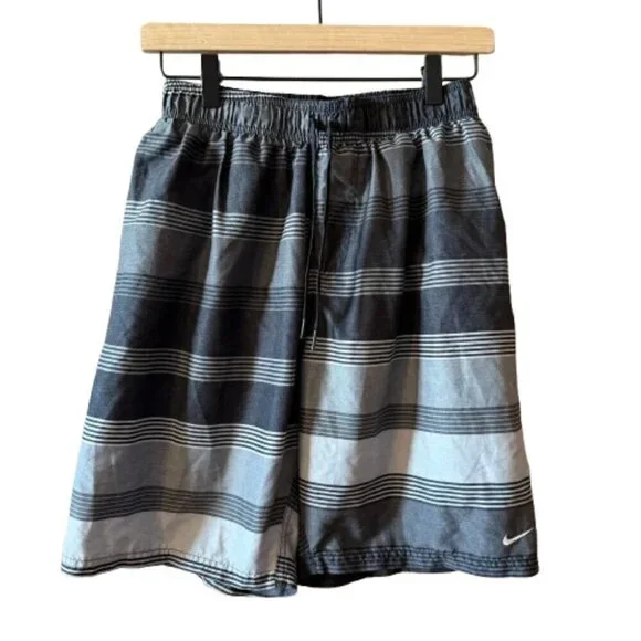 Youth Boy's M Nike Big Boys Volley Swim Shorts Black Gray Stripes Beach Summer
