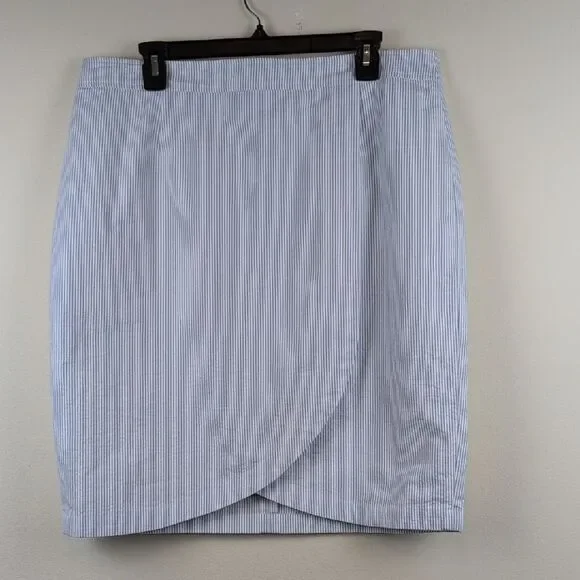 Brooks Brothers Classic Blue & White Pinstripe Seersucker Wrap Skirt Size 14