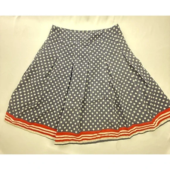 Vintage 80s Polka‎ Dot Skirt Nautical Red Stripe Hem Retro M