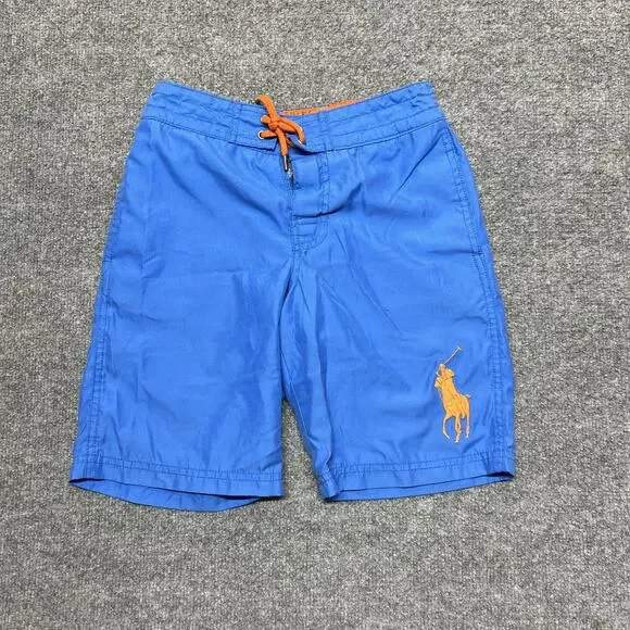 Polo Ralph Lauren Swim Shorts Boys S Blue Mesh Lined Drawstring Pony Logo Trunks