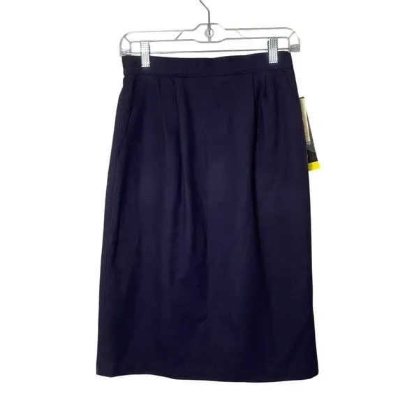 NWT Vinatge Sag Harbor 100% Pure New Wool Navy Blue Pencil Skirt Women's Size 8