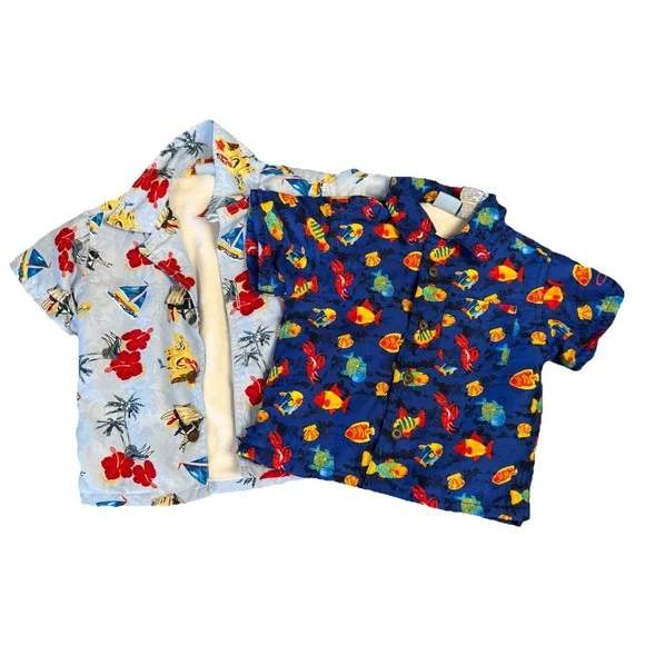 OP Sport Baby Swim Shirt‎ Lot 2 Hawaiian Terry Lined Rash guard 12–18M AOP