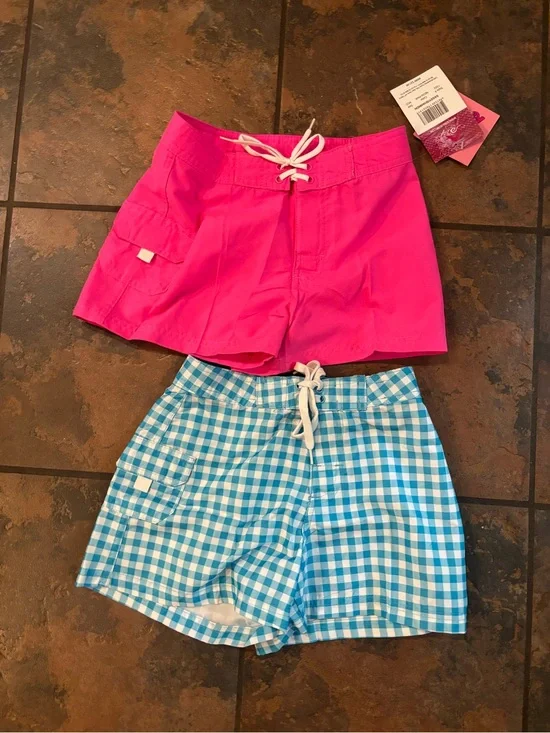 💜Kids Swim Shorts - Pink and Blue Gingham - Unbranded
