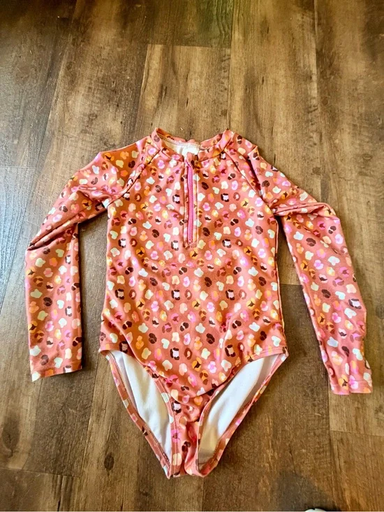 cat & jack size 6/7 Kids Long Sleeve One-Piece Swimsuit - Pink Leopard Print