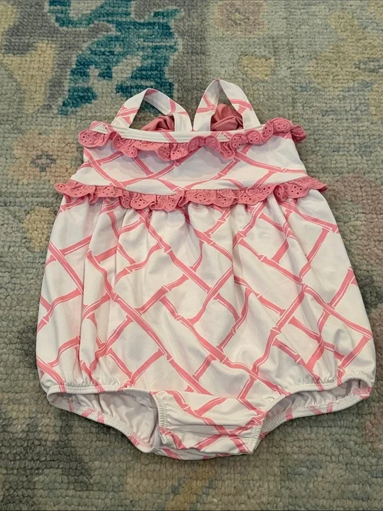 The Beaufort Bonnet Company Pink and White Lattice One-Piece Swimsuit