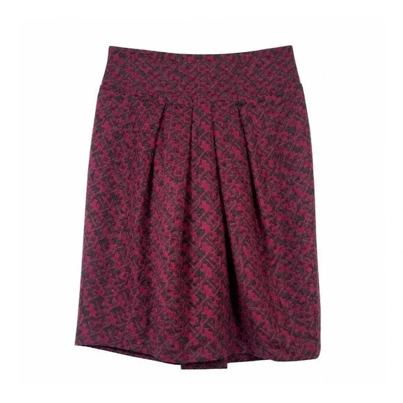 Eva Franco Magenta Gray Geometric Jacquard Pleated Pencil Skirt Sz 6 Made in USA