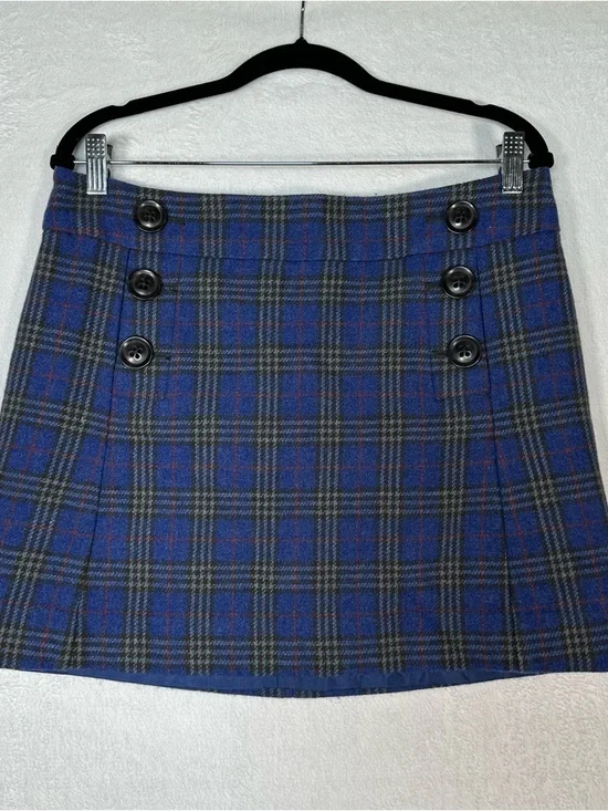 GAP‎ Blue Plaid Wool Blend Sailor Mini Skirt Tartan Dark Academia Preppy Sz 8
