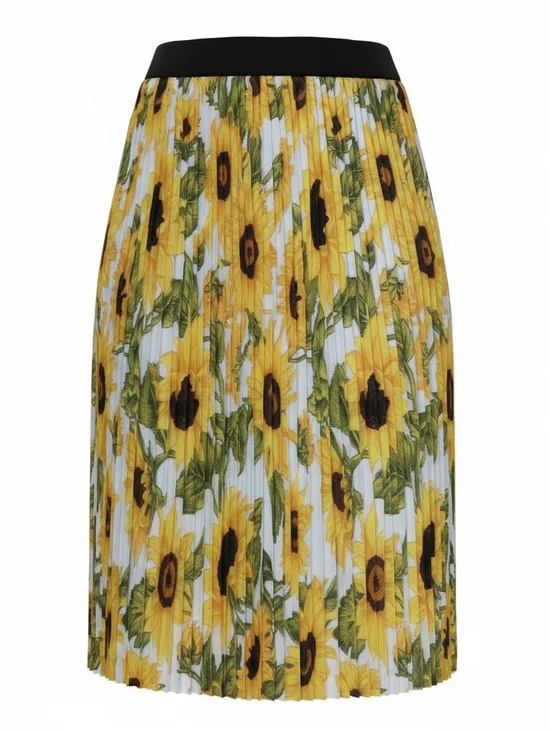 LULAROE | Jill Pleated Elastic‎ Waist Sunflower Stretchy Floral Midi Skirt | L