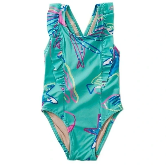 NEW Tea Collection Teal One-Piece Ruffle Swimsuit