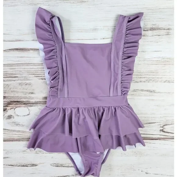 Shein Purple Flutter Ruffle One Piece Swimsuit sz 4T
