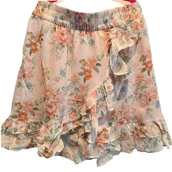 Zara Woman Floral Ruffle‎ Mini Skirt Elastic Waist Lightweight Small