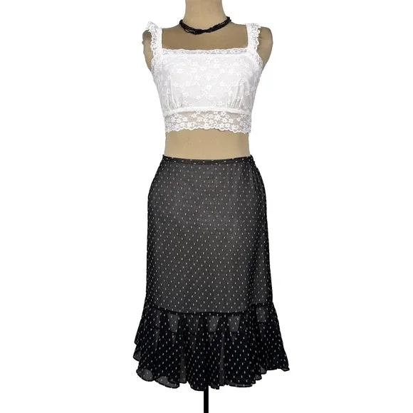 Ann Taylor LOFT Sheer Polka Dot Black Chiffon‎ Ruffle Hem Skirt 10P Workwear