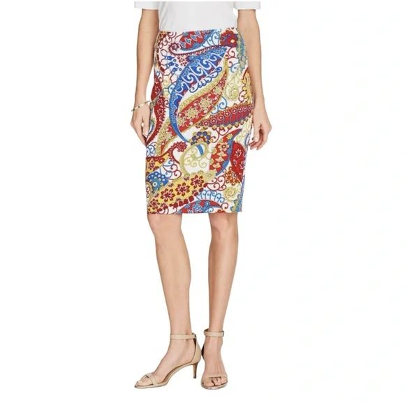 TALBOTS Vibrant Paisley Print Lined Skirt in Red/Gold Size 10 — GORGEOUS!!!