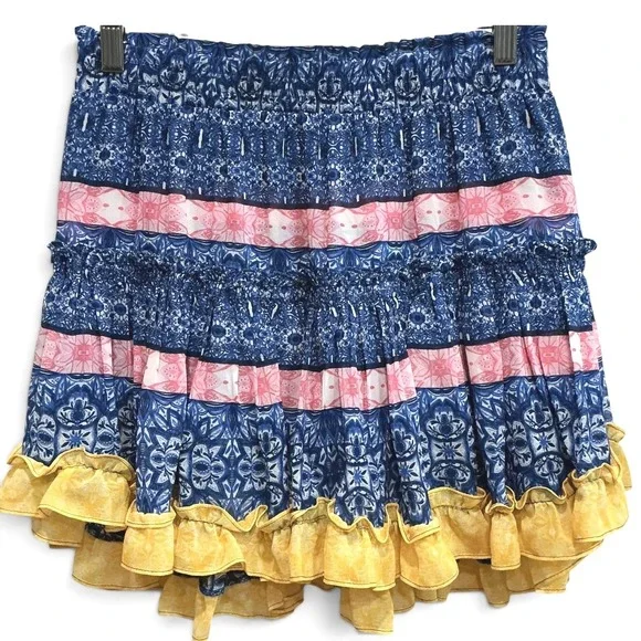 MISA‎ Los Angeles Marion Skirt Flirty Floral Tile Ruffle Mini Small $295