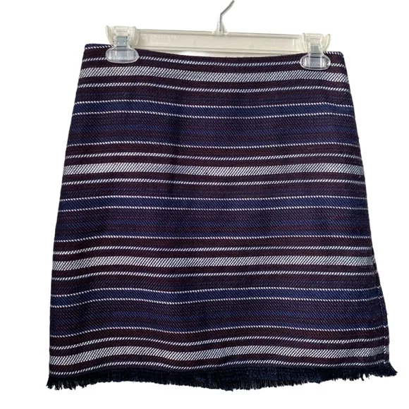 LOFT Women’s Blue Burgundy White Stripe Zipper Back Lined Mini Pencil Skirt