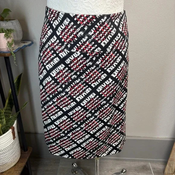 NWT J Jill Women XL Black Pencil Skirt Wearever Geometric Stretch Rayon
