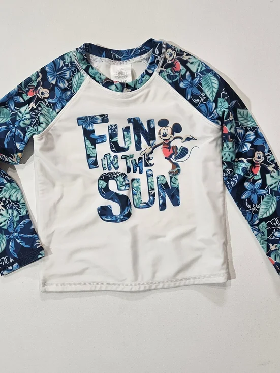 Disney Kids Shirt Boys Size‎ 4 White Green Blue Tropical Mickey Mouse Graphic