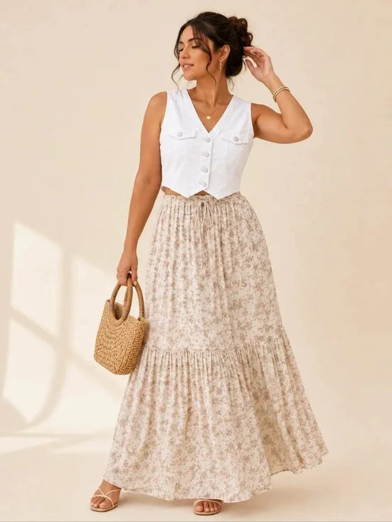 White Cropped Button-Front Vest – Chic & Versatile