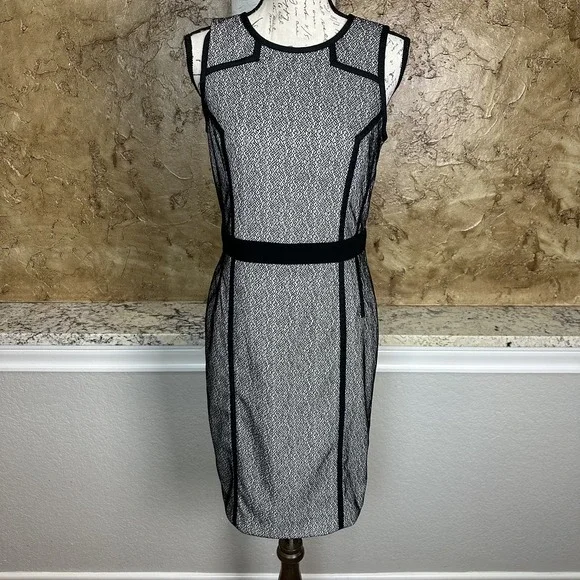 Banana Republic Pencil Dress‎ Sz 8 Lace Overlay Sleeveless Black White Career