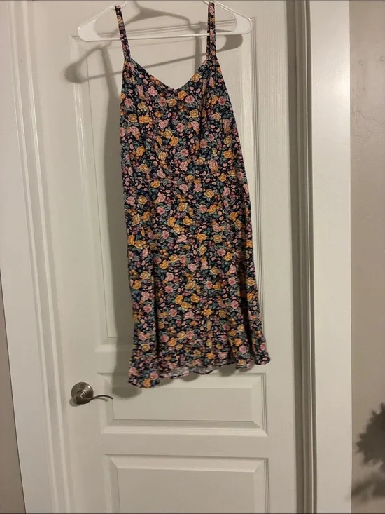 Old Navy Navy Floral Slip Midi Skirt with Pink and Yellow Flowers