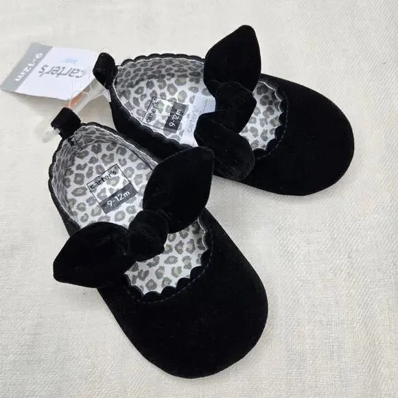 NWT Carter's Velvety Black Mary Jane's with Bow Size 9-12 Mo.