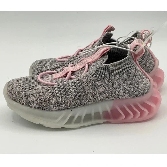 First Steps Toddler Girls Grey Pink Knit Slip On Sneakers Size 4 9-12 Months