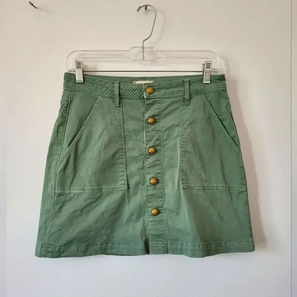 L'agence Dora Mini Skirt Green Canvas Denim Military Steampunk Boho Retro 25