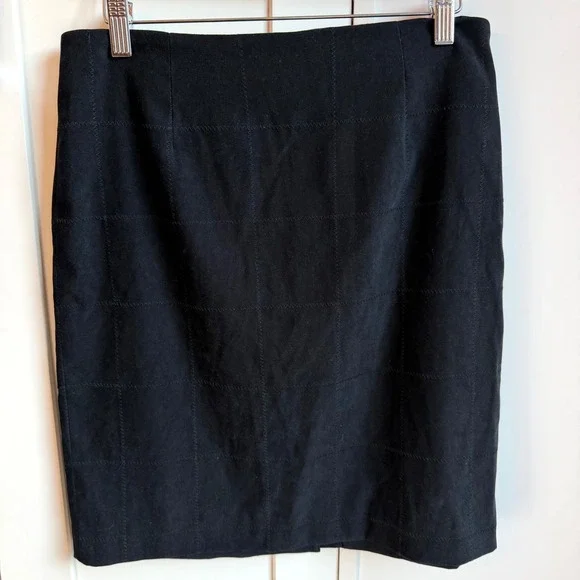 Talbots Suede Pencil Skirt Patchwork Women 10P Black Stretch 90s Minimalist Chic