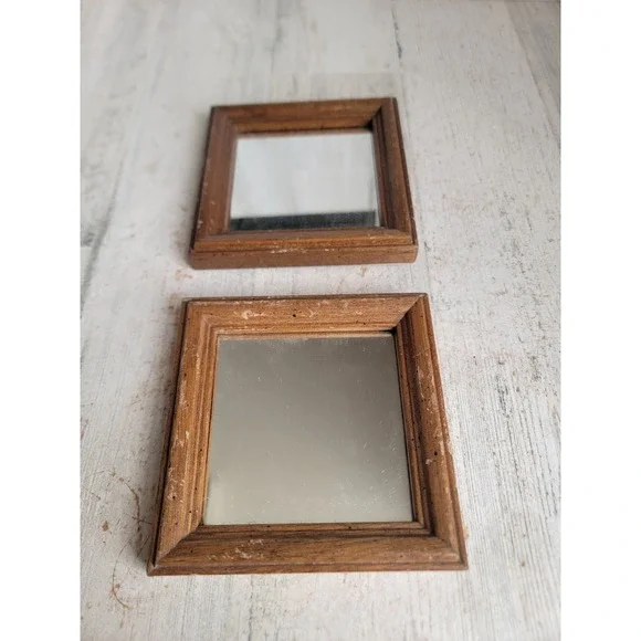 Mini vintage framed mirror wall hanging home decor set unique brown figure