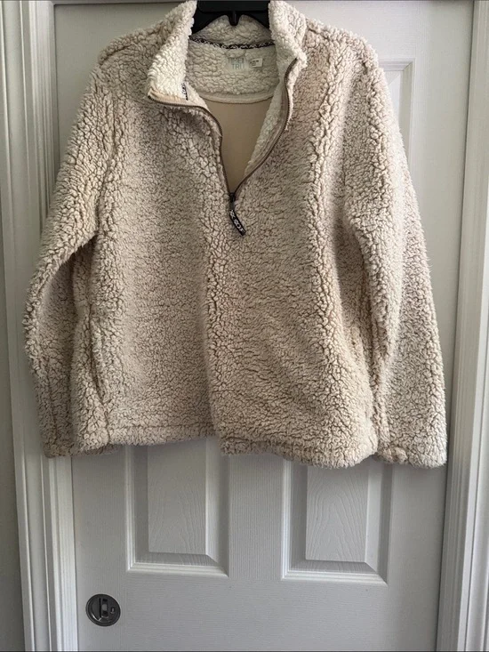 Cozy Cream Sherpa Half-Zip Pullover Sweater - Size XL