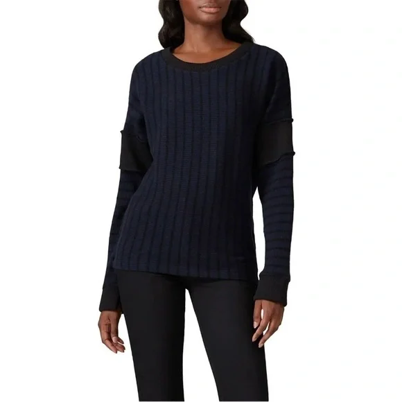 MM6 Maison Margiela Long Sleeve Striped Knit Ribbed Sweater Navy Blue