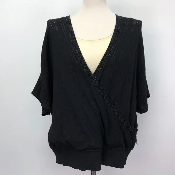Jones New York Top Sweater 0X Women's Black Cream‎ Beaded NWT