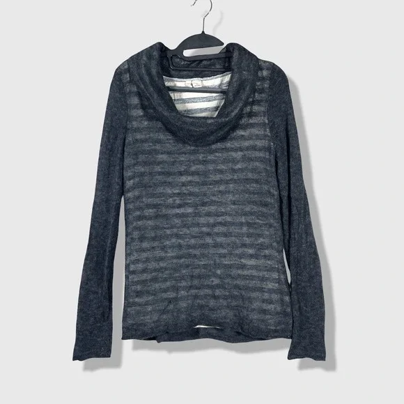 Anthropologie Moth Cowl Neck Sweater Womens M Gray Striped Alpaca Wool Knit Boho