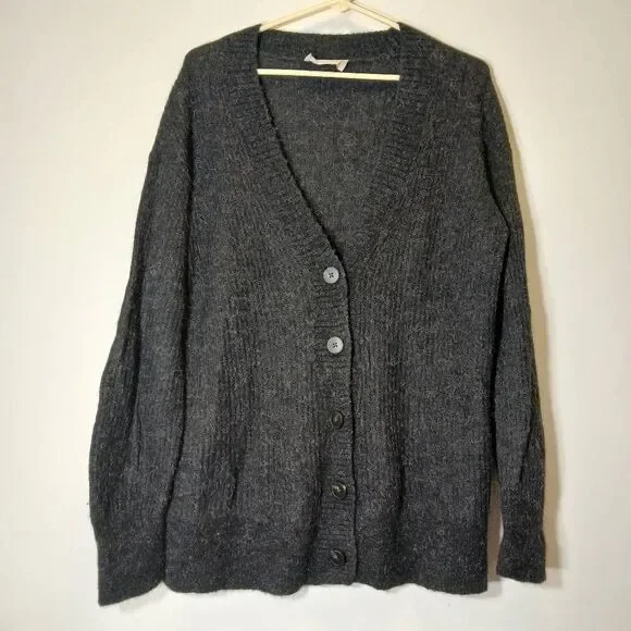 Everlane womens medium fine alpaca wool sweater cardigan gray charcoal