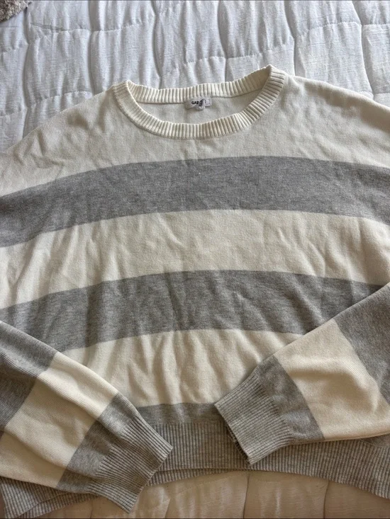 Garage Cream and Gray Stripe Crewneck Sweater
