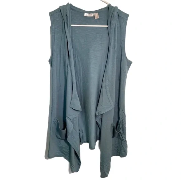 LOGO by Lori Goldstein Women's Size XS Open Front Knit Vest with Hood Light Blue