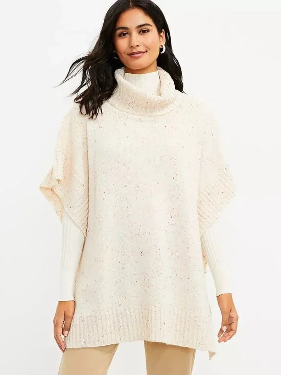 NWT Ann Taylor LOFT Size Medium Large Cream Speckle Knit Poncho Sweater NEW