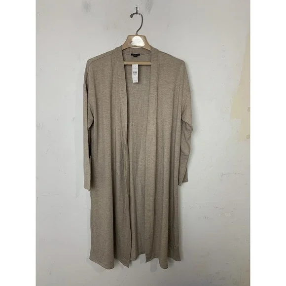 Ann Taylor Womens Cardigan Medium Duster Minimal Long Career Spring Office Beige