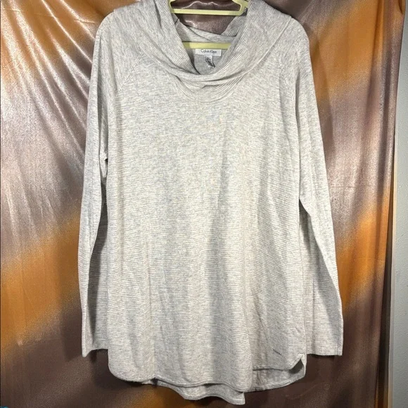 Calvin Klein Light Gray Knit Sweater‎ XL viscose wool cowl neck ii