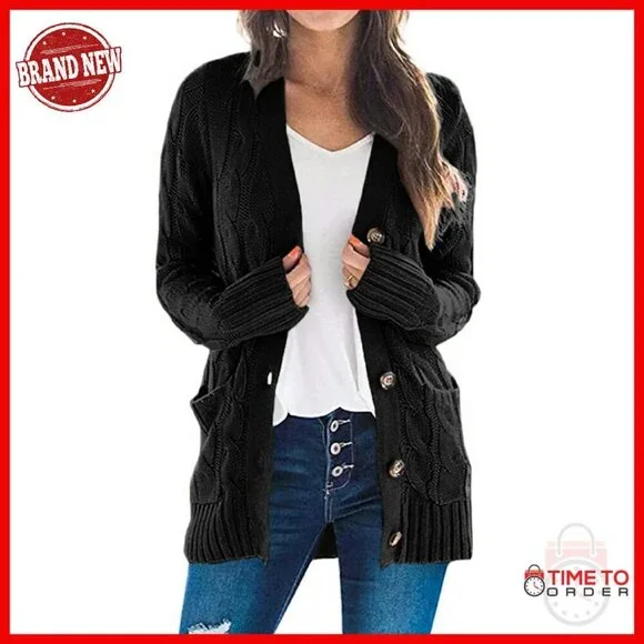 Chunky Cable Knit Open Front Cardigan Sweater - Loose Fit Winter Outerwear