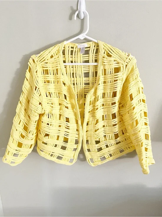 Chico’s lemon 🍋 yellow basket weave bolero cardigan