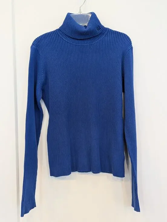 Lauren Ralph Lauren Women S Royal Blue Ribbed Knit Sweater Turtleneck