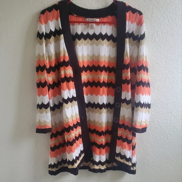 Covington Petite size XLP Multi-color Chevron Button Cardigan Layering Casual‎