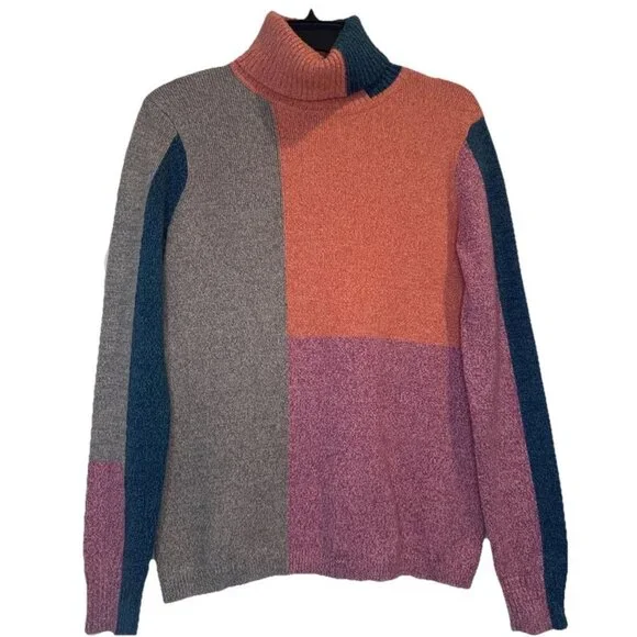 Sundance‎ Women’s Color Block Silk Blend Long Sleeve Turtleneck Sweater Sz S
